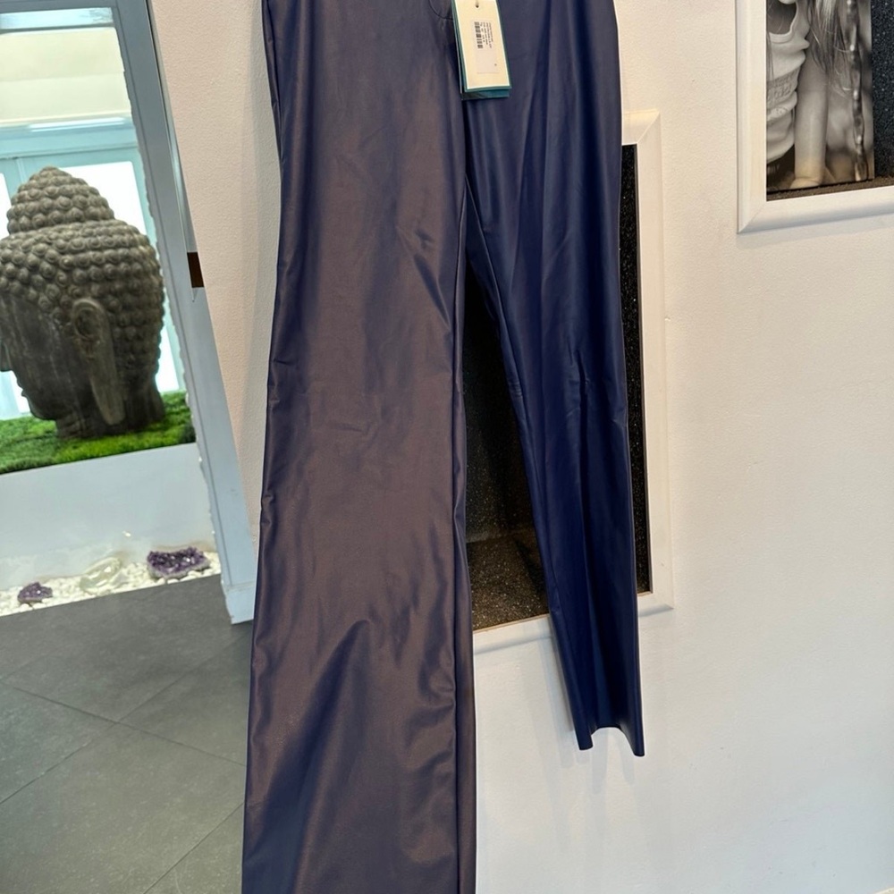 Chiara Boni La Petite Robe Faux Leather Blue Navy pants women's size 6 BNWT - Picture 5 of 8